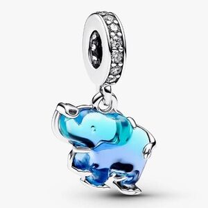 Authentic Pandora Blue Murano Glass Elephant Dangle Charm - NWOT